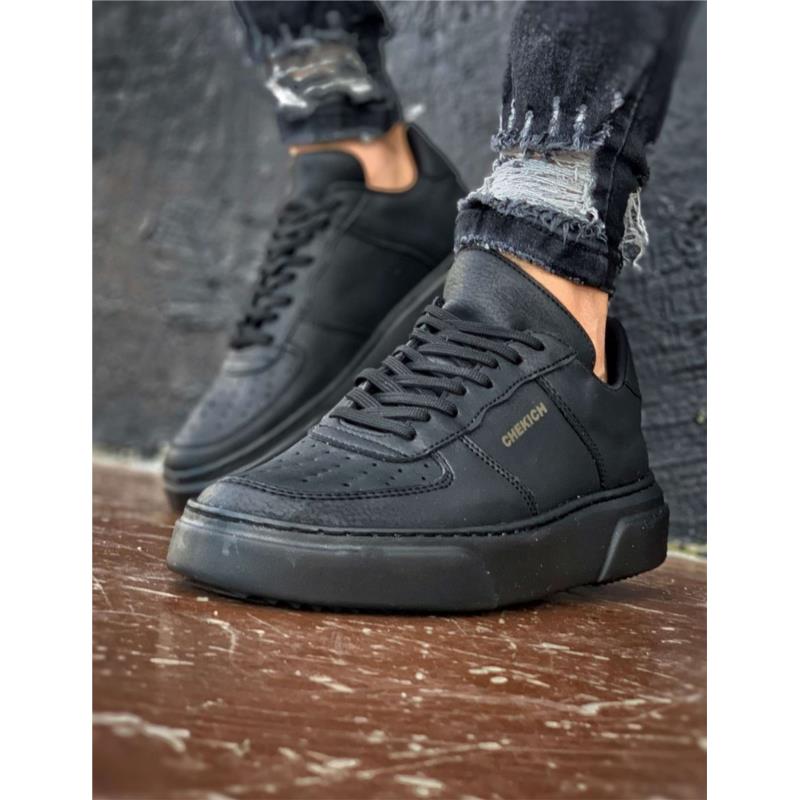Ανδρικά μαύρα Sneakers δερματίνη CH087D