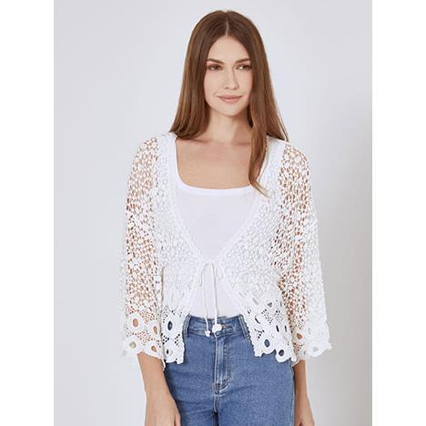 Ζακέτα πλεκτή κροσέ με δέσιμο SN9844.5055+1