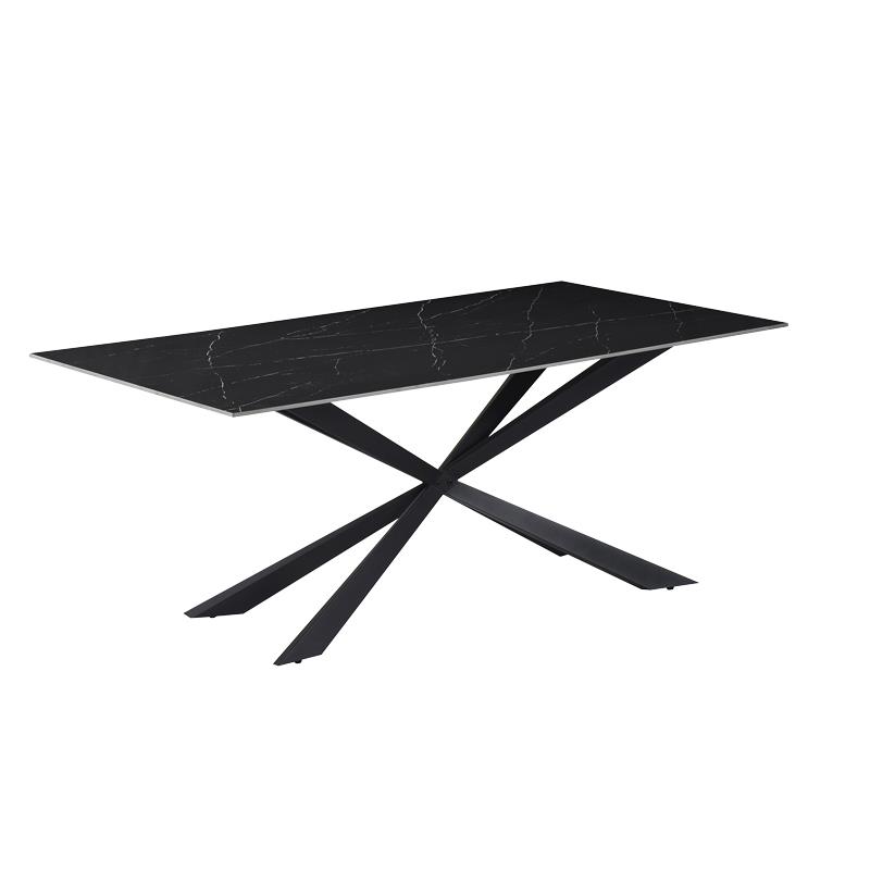 Τραπέζι Cozline Inart μαύρο μαρμάρου sintered stone-πόδι μαύρο μέταλλο 180x90x76εκ - PAKO WORLD - 029-000261