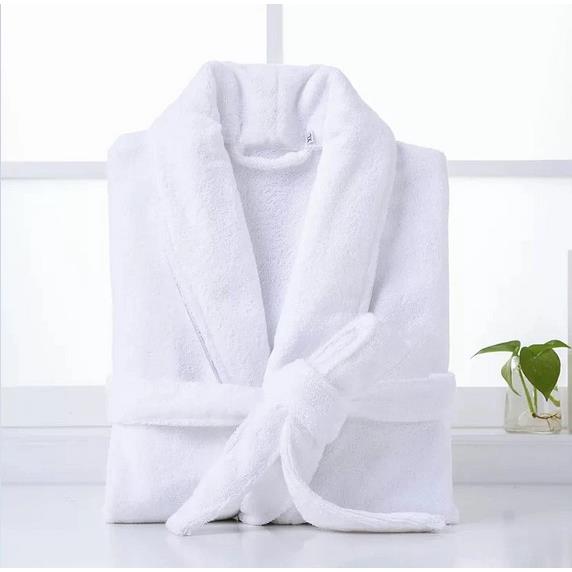 Μπουρνούζι Με Γιακά Βελουτέ-Πετσετέ Polycotton Extra Large Λευκό (Σετ 6 Τεμάχια) (Ύφασμα: Βελούδο, Χρώμα: Λευκό) - OEM - 5201847015065-XLN
