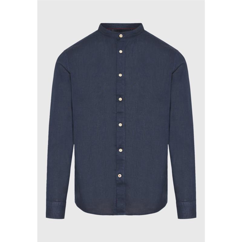Garment dyed λινό πουκάμισο με λαιμό mao