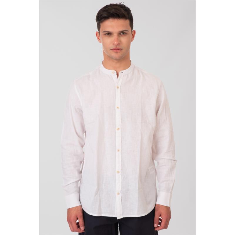 Rebase - SHIRTS LONG SLEEVE LINEN BLEND WITH MAO COLLAR - LINEN WHITE