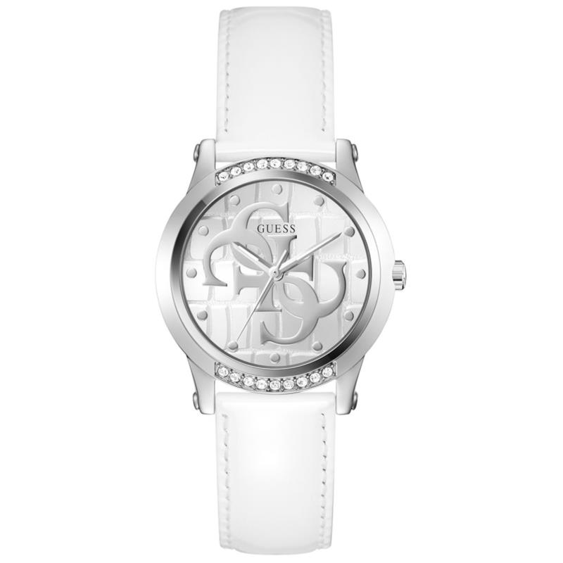 GUESS Annette - GW0860L3, Silver case with White Leather Strap