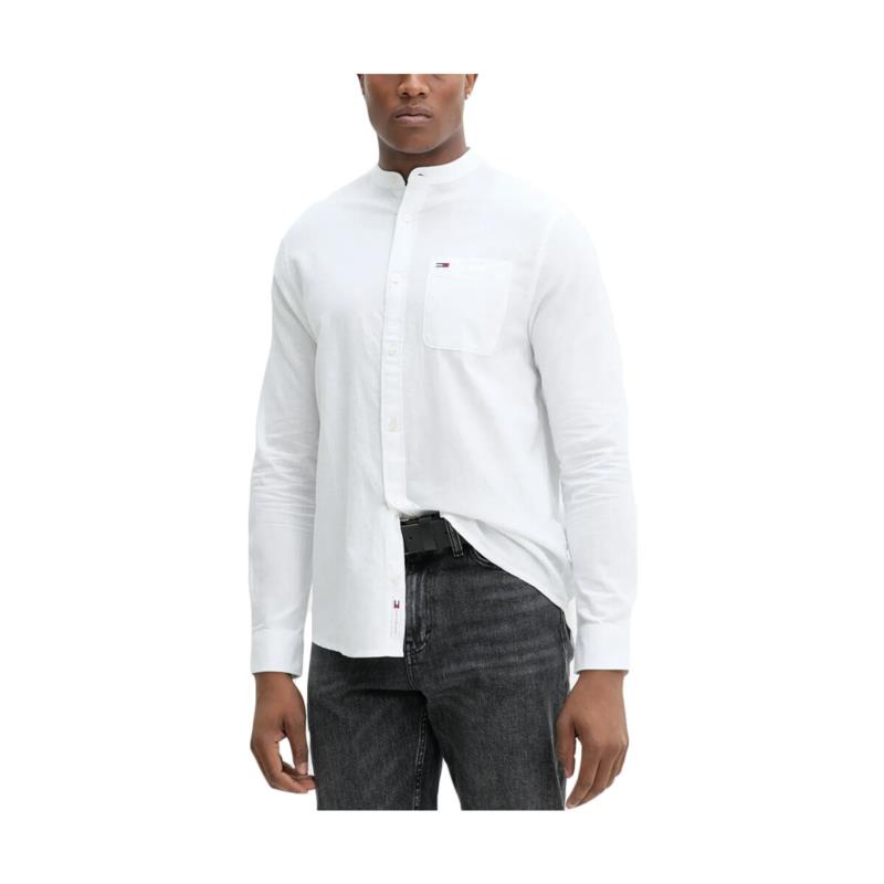 Πουκάμισο με μακριά μανίκια Tommy Hilfiger TOMMY JEANS LINEN MIX MAO COLLAR SHIRT MEN