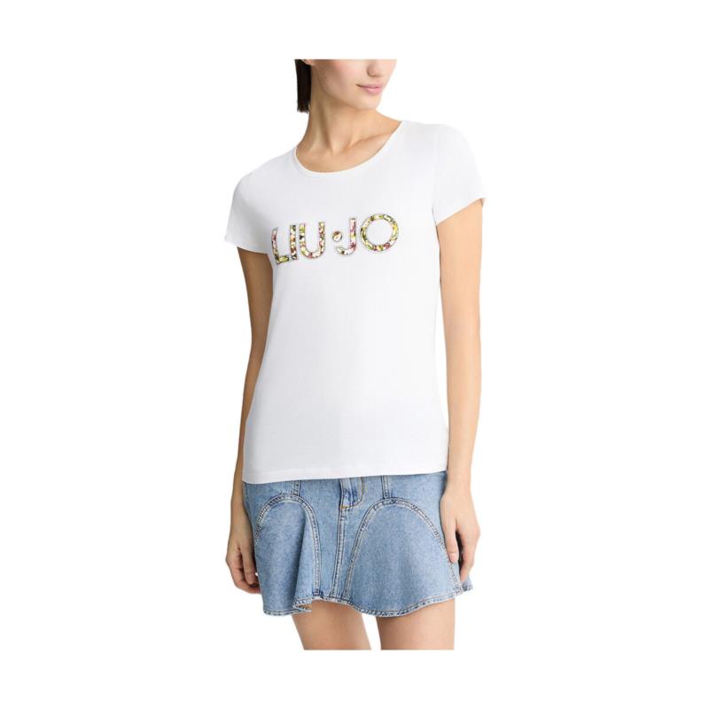 T-shirt με κοντά μανίκια Liu Jo BASICA LOGO GEMSTONES ROUND NECK T-SHIRT WOMEN