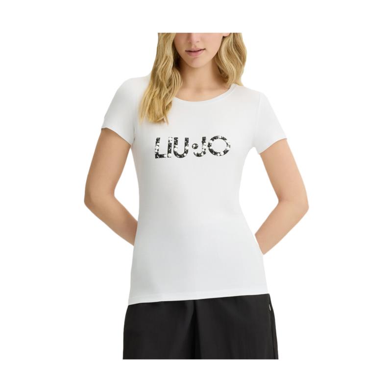 T-shirt με κοντά μανίκια Liu Jo BASICA LOGO BEADS ROUND NECK T-SHIRT WOMEN