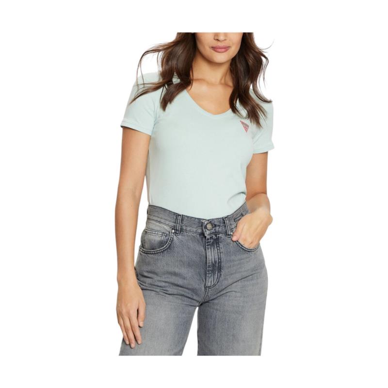 T-shirt με κοντά μανίκια Guess MINI TRIANGLE LOGO V NECK T-SHIRT WOMEN