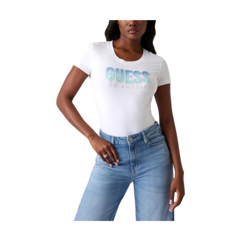 T-shirt με κοντά μανίκια Guess GRADIENT LOGO CREW NECK SLIM FIT T-SHIRT WOMEN