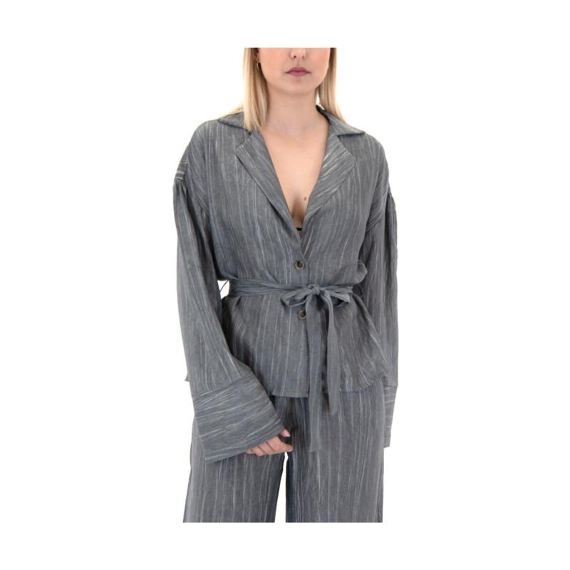 Πουκάμισα Black N Black BELTED V NECK 3/4 SLEEVE COMFORT FIT SHIRT WOMEN BLACK BLACK