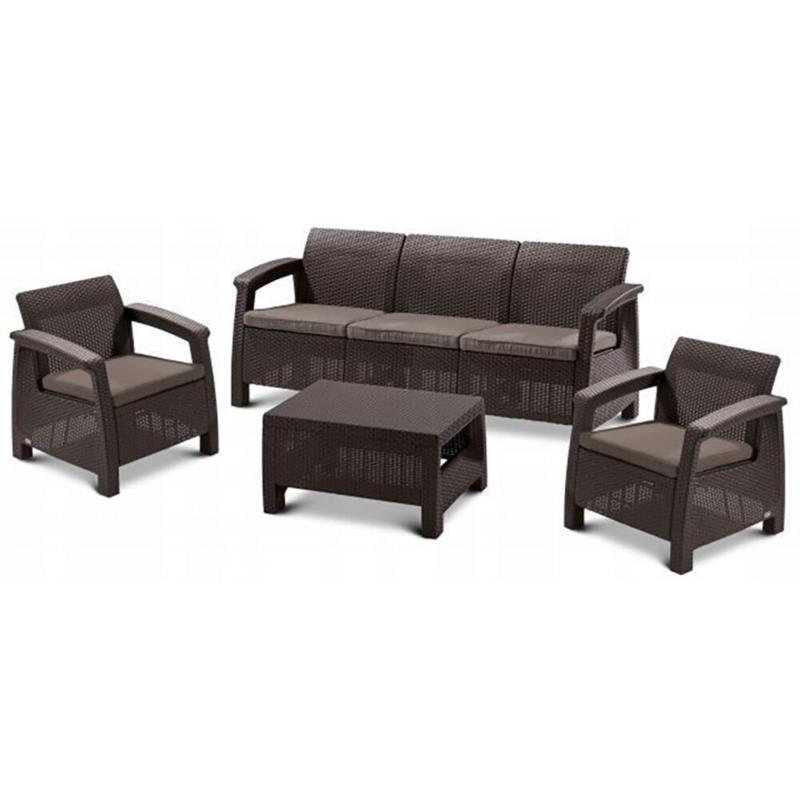 Σετ Κήπου 4τμχ Πολυπροπυλενίου Wicker Keter Corfu Triple Set Brown (Υλικό: Πολυπροπυλένιο, Χρώμα: Καφέ) - keter - corfu-triple-set