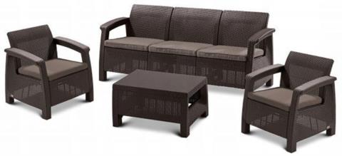 Σετ Κήπου 4τμχ Πολυπροπυλενίου Wicker Keter Corfu Triple Set Brown (Υλικό: Πολυπροπυλένιο, Χρώμα: Καφέ) - keter - corfu-triple-set