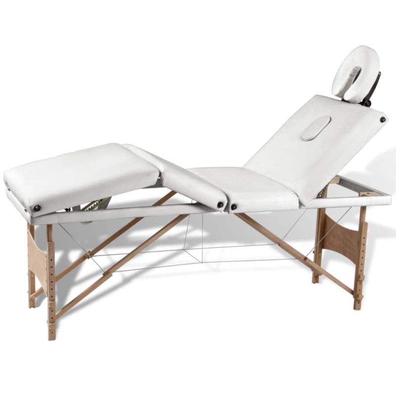 vidaXL Κρεβάτι μασάζ Πτυσσόμενο 4 θέσεων με ξύλινο σκελετό Κρεμ