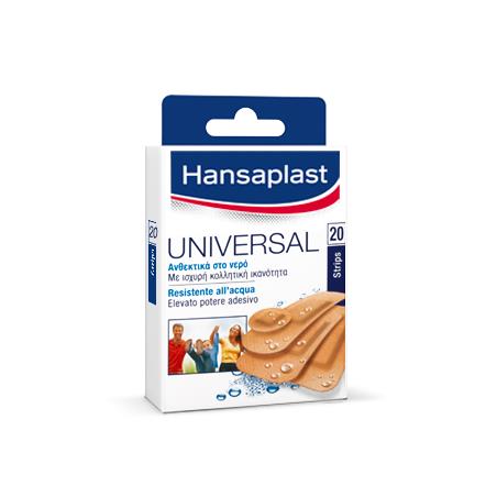 Hansaplast Strips/Ταχυεπιδέσμοι Universal Water Resistant 20 strips (8 Strips-1,9cm x 7,2cm,6 Strips-3,0cm x 7,2cm,2 Strips-5,0cm x 7,2cm,4 Spots-O 23mm)