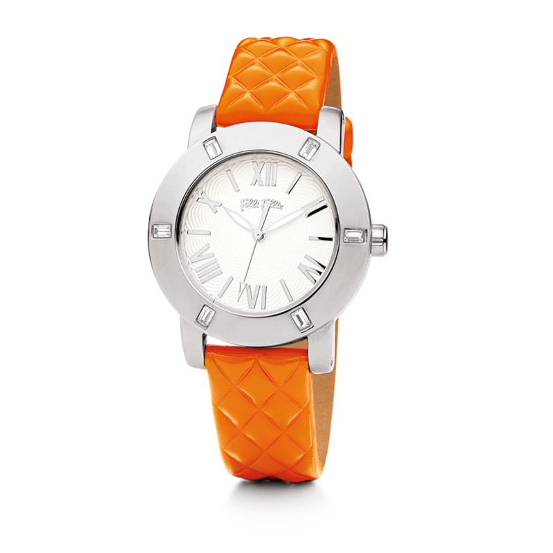 FOLLI FOLLIE - Γυναικείο δερμάτινο ρολόι FOLLI FOLLIE DONATELLA πορτοκαλί