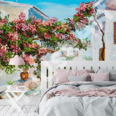 Καλοκαιρινό τοπίο από πολύχρωμα λουλούδια και δέντρα Ελλάδα Ταπετσαρίες Τοίχου 40 x 60 cm