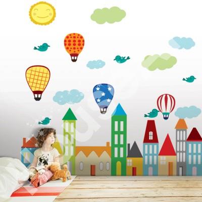 Πολύχρωμα αερόστατα Παιδικά Αυτοκόλλητα τοίχου 145Χ88cm (card size)